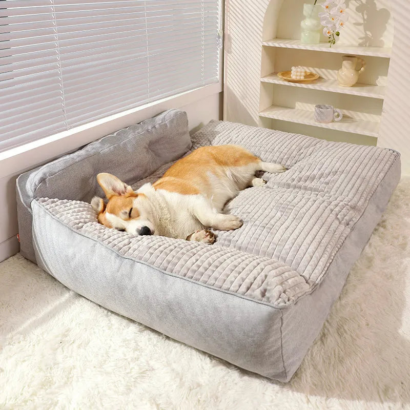 Rectangular Pet Bed with Raised Headrest & Removable Cover – Hextem
