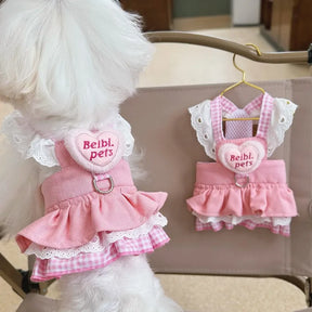 Pink Ruffled Pet Dress with Built-In Collar, Breathable Lining – Frillow™