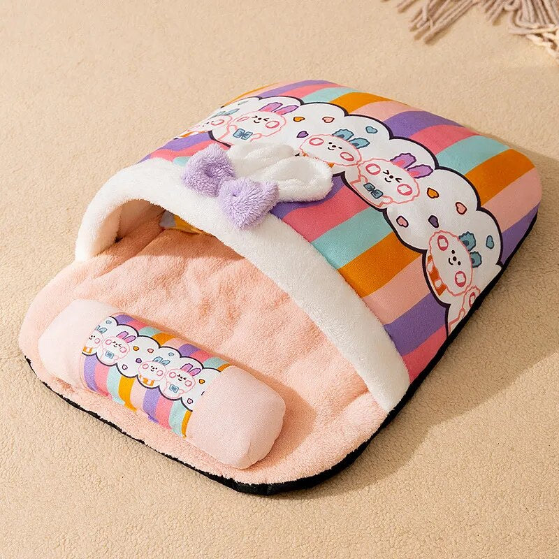 Velvet Sleeping Bag Pet Bed with Pillow for Dogs & Cats – SnugNest™