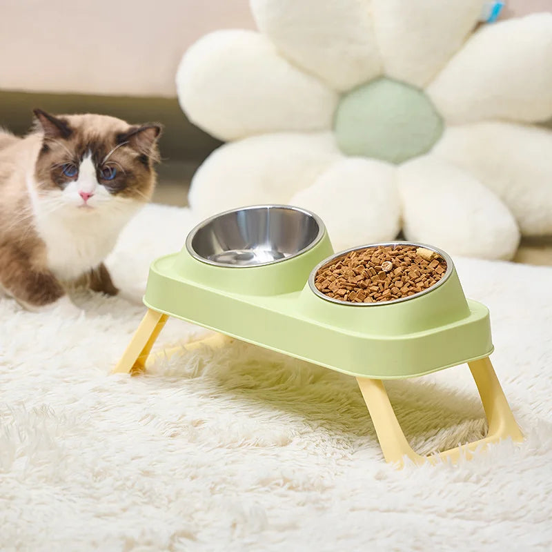 Elevated Double Pet Bowl with Neck Support for Dogs & Cats – Bevoo™