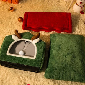 Reindeer Pet House Bed in Coral Velvet – DeerNest™