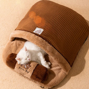 Velvet Sleeping Bag Pet Bed with Pillow for Dogs & Cats – SnugNest™