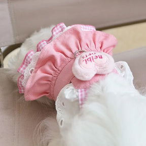 Pink Ruffled Pet Dress with Built-In Collar, Breathable Lining – Frillow™