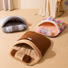 Velvet Sleeping Bag Pet Bed with Pillow for Dogs & Cats – SnugNest™