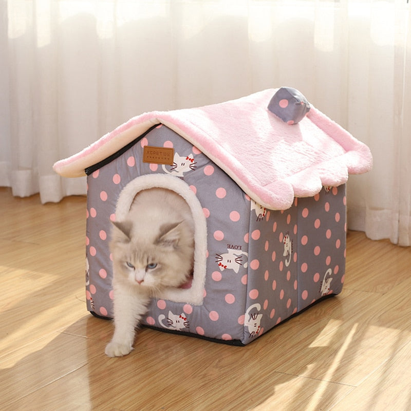 Coral Fleece Pet House Bed for Dogs & Cats – TobyNest™