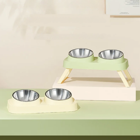 Elevated Double Pet Bowl with Neck Support for Dogs & Cats – Bevoo™