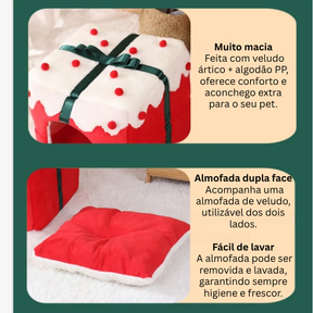 Gift-Shaped Pet Cave Bed with Arctic Velvet & PP Cotton – GiftNest™