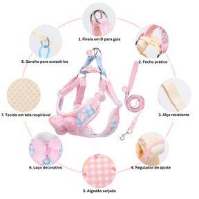 Plaid Bow Print Cotton Collar & Leash Set for Dogs – Chexlo™