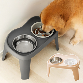 Elevated Double Bowl Set with Slow Feeder Option for Pets – Bowla™