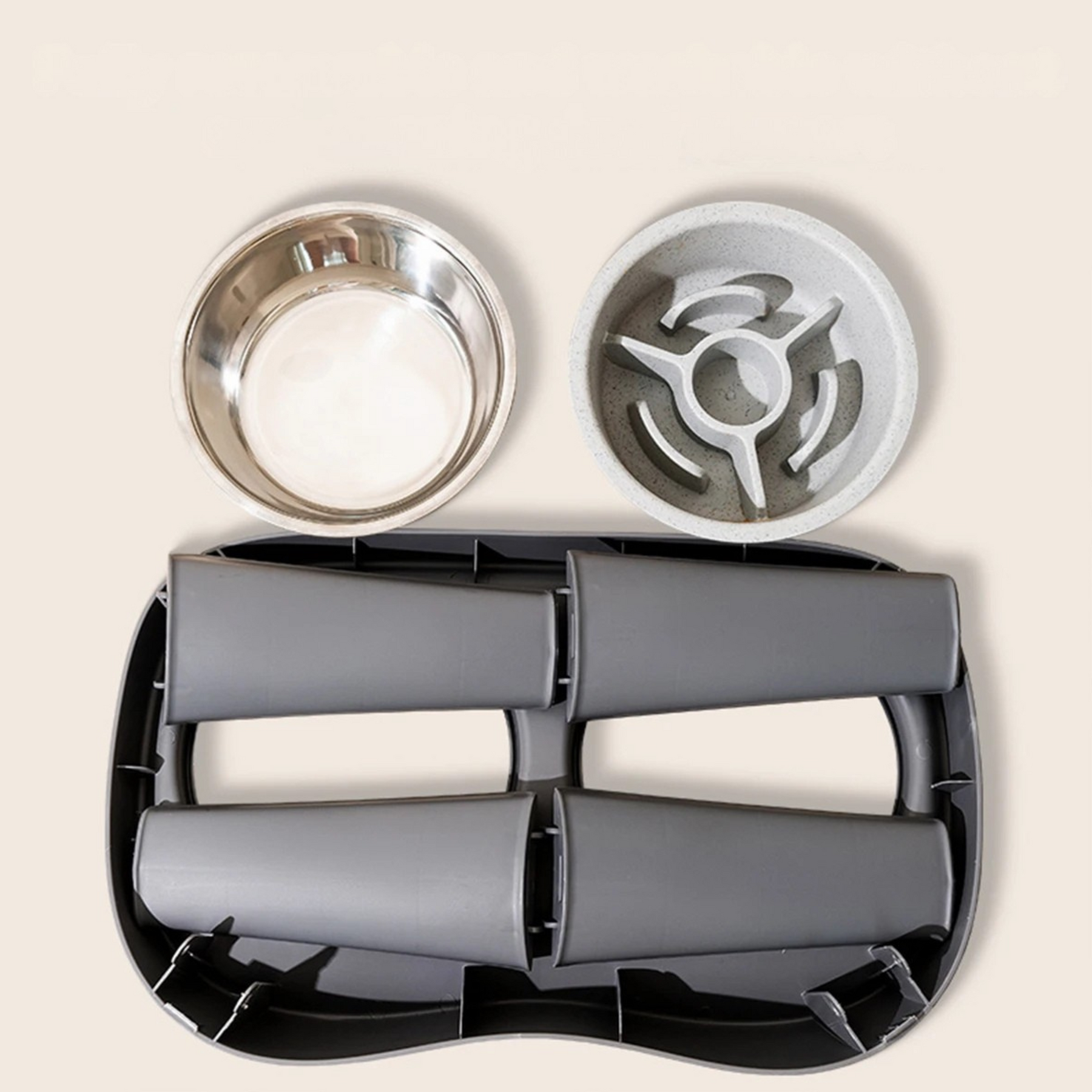 Elevated Double Bowl Set with Slow Feeder Option for Pets – Bowla™