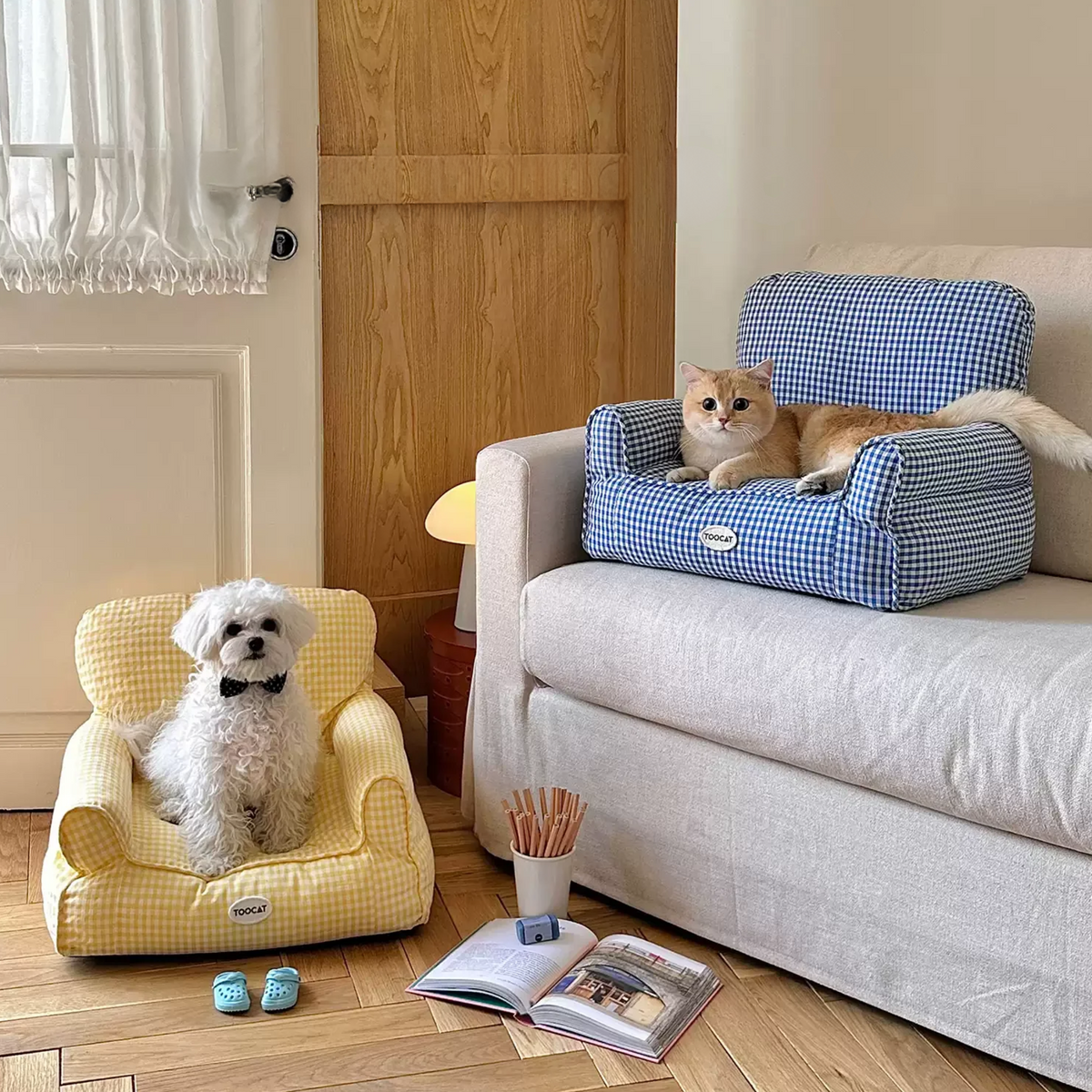 Plaid Pet Sofa Bed with Removable Washable Cover – PetitLounge™