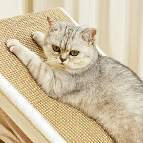 Pet House with Sisal Scratcher, Wood & Linen – NestClaw™