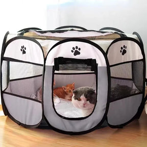 Foldable Oxford Pet Playpen Tent with Skylight & Rolling Door – ZenPen™