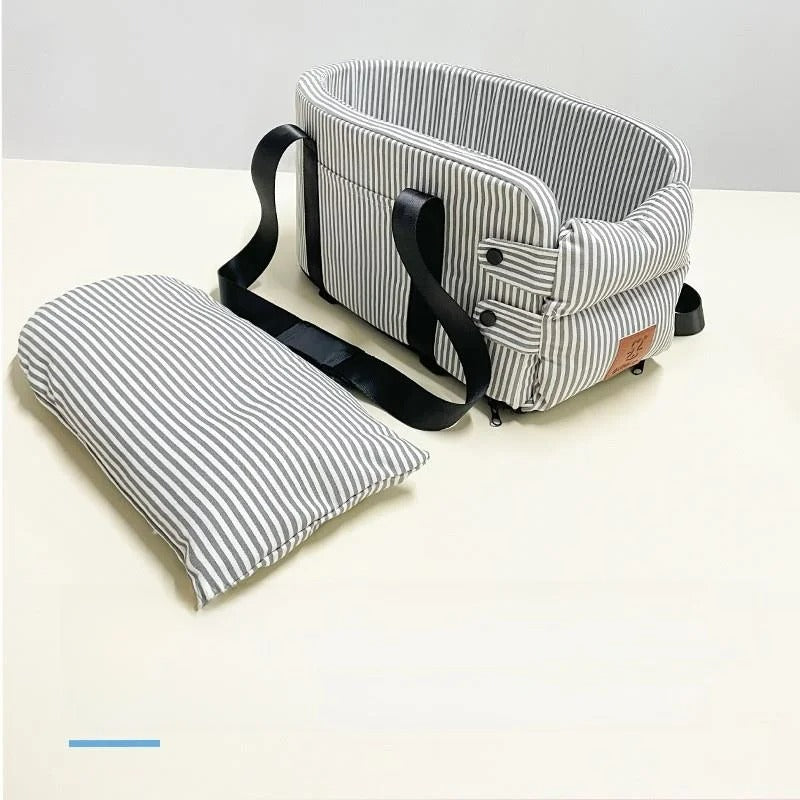 Striped Cotton Linen Pet Car Seat for Travel, One Size – Autora™