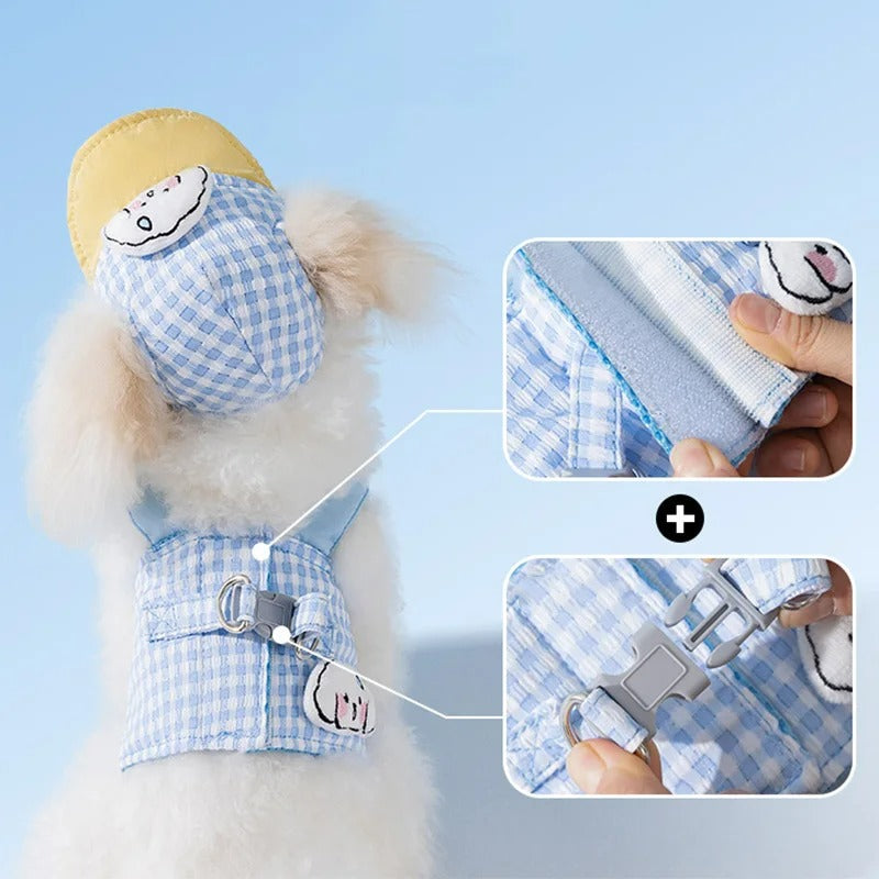 Dog Harness, Leash & Adjustable Hat Set in Blue or Brown – Quenby™