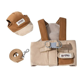 Dog Harness, Leash & Adjustable Hat Set in Blue or Brown – Quenby™