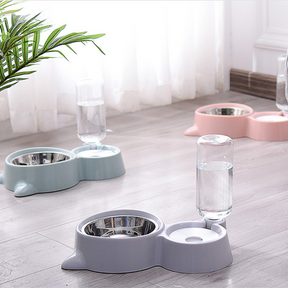 Double Cat Bowl with Attachable Water Bottle Reservoir – Kittly™