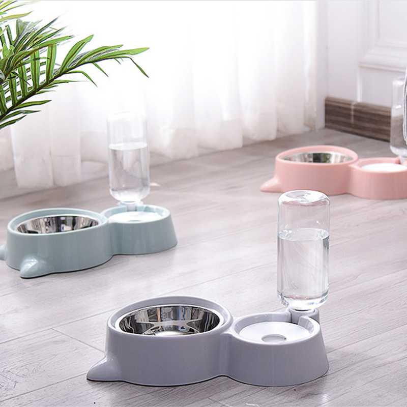 Double Cat Bowl with Attachable Water Bottle Reservoir – Kittly™