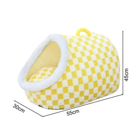 Non-Slip Pet Cave Bed with Removable Cushion & Patterned Design – NookJoy™