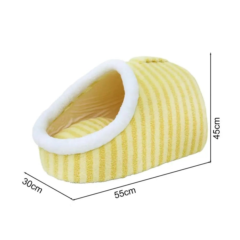 Non-Slip Pet Cave Bed with Removable Cushion & Patterned Design – NookJoy™